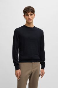 Silk sweater with knitted structure in regular fit, Dark Blue