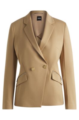 Slim-fit blazer with zipped pockets, Beige