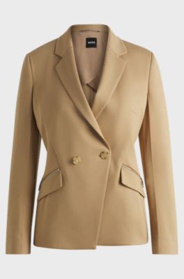 Slim-fit blazer with zipped pockets, Beige