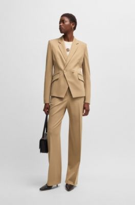 Slim-fit blazer with zipped pockets, Beige