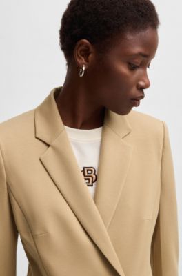 Slim-fit blazer with zipped pockets, Beige