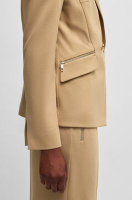Slim-fit blazer with zipped pockets, Beige