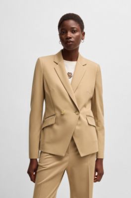 Slim-fit blazer with zipped pockets, Beige
