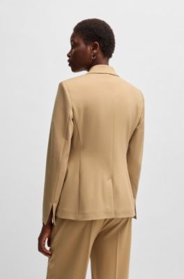 Slim-fit blazer with zipped pockets, Beige