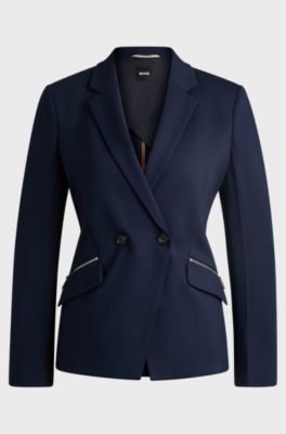 Slim-fit blazer with zipped pockets, Dark Blue