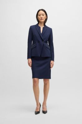 Slim-fit blazer with zipped pockets, Dark Blue