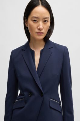 Slim-fit blazer with zipped pockets, Dark Blue