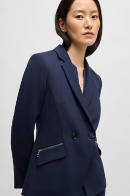 Slim-fit blazer with zipped pockets, Dark Blue