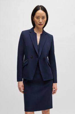 Slim-fit blazer with zipped pockets, Dark Blue
