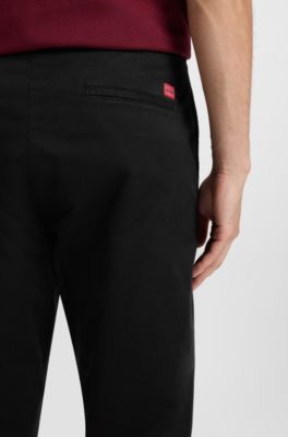 Pantaloni slim fit in gabardine di cotone elasticizzato, Nero