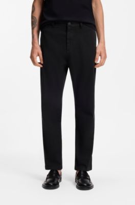 Pantaloni slim fit in gabardine di cotone elasticizzato, Nero