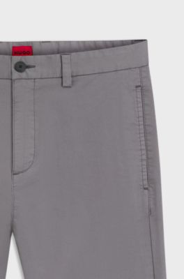 Slim-fit trousers in stretch-cotton gabardine, Dark Grey