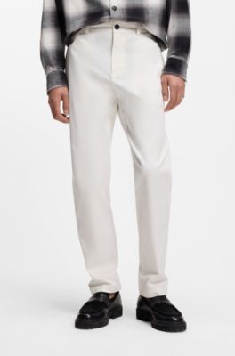 Slim-fit trousers in stretch-cotton gabardine, Natural