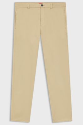 Slim-fit trousers in stretch-cotton gabardine, Beige