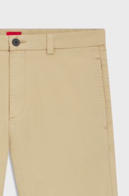 Slim-fit trousers in stretch-cotton gabardine, Beige