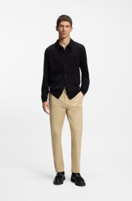 Slim-fit trousers in stretch-cotton gabardine, Beige