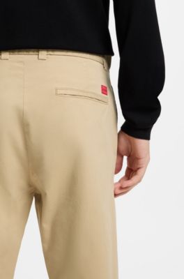 Slim-fit trousers in stretch-cotton gabardine, Beige