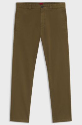 Slim-fit trousers in stretch-cotton gabardine, Olive