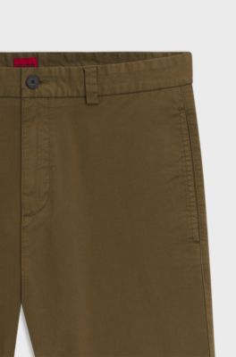 Slim-fit trousers in stretch-cotton gabardine, Olive