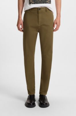Slim-fit trousers in stretch-cotton gabardine, Olive
