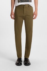 Slim-fit trousers in stretch-cotton gabardine, Dark Green