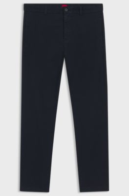 Slim-fit broek van katoenen gabardine met stretch, Donkerblauw