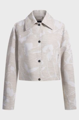 Relaxed-fit blazer with floral structure, Beige Patterned