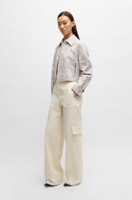 Relaxed-fit blazer with floral structure, Beige Patterned