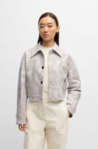 Relaxed-fit blazer with floral structure, Beige Patterned