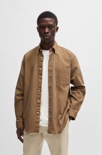 Relaxed-fit shirt in stretch-cotton twill, Beige