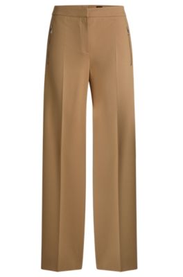 Pantaloni regular fit in tessuto elasticizzato con tasche con zip, Beige