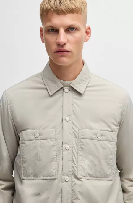 Oversized-fit overshirt in crinkle fabric with lightweight padding