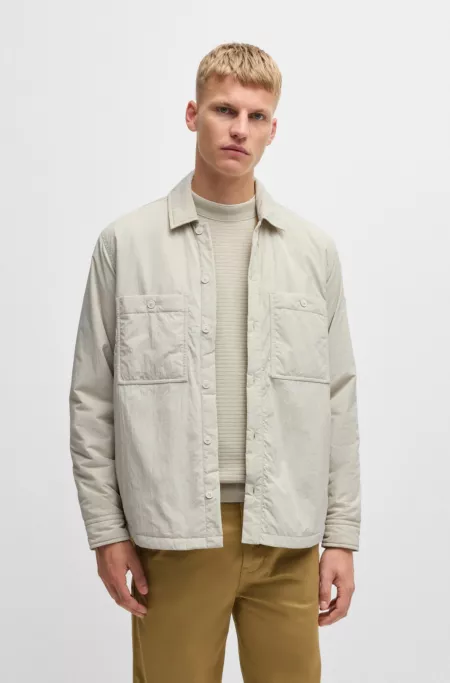 Oversized-fit overshirt in crinkle fabric with lightweight padding