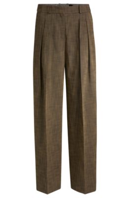 Regular-fit trousers with pleated front, Brown Patterned