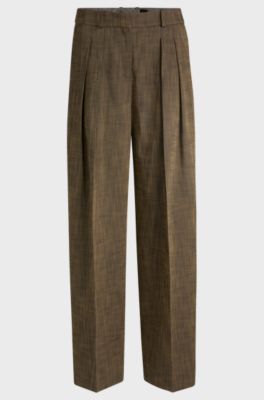 Regular-fit trousers with pleated front, Brown Patterned