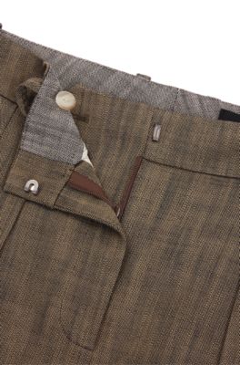 Regular-fit trousers with pleated front, Brown Patterned