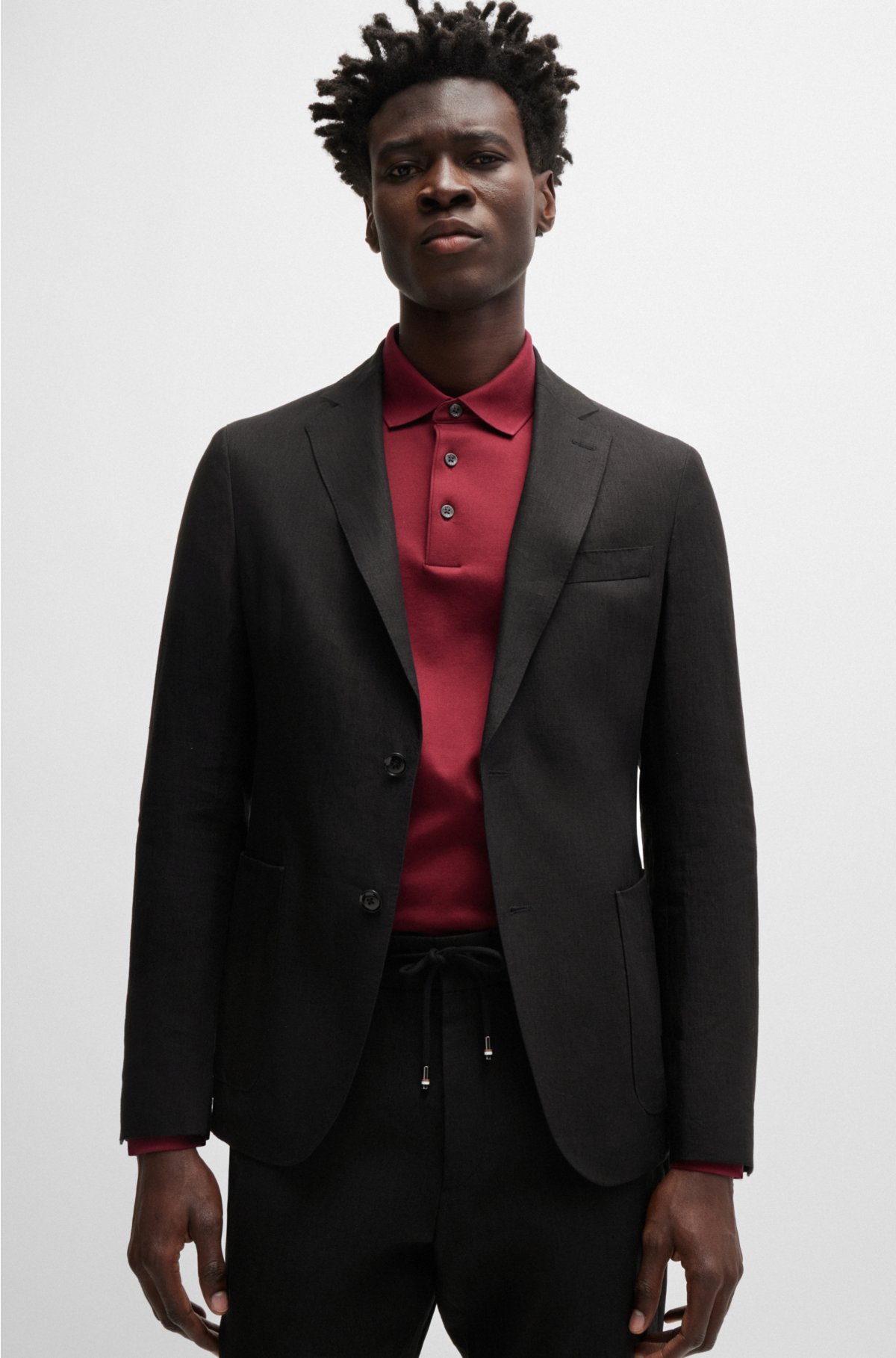 Slim-fit jacket in linen, Black