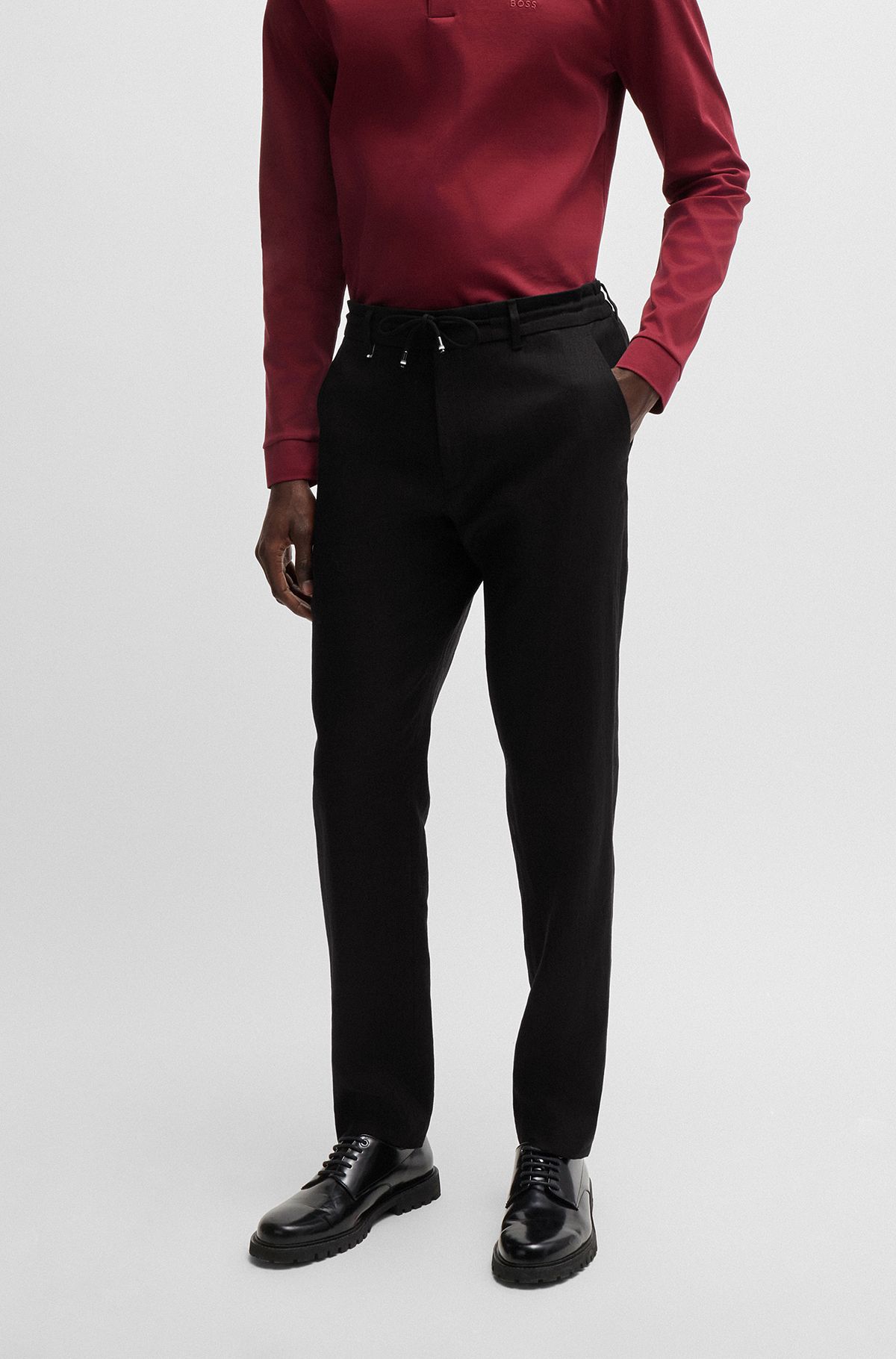 Slim-fit trousers in pure linen, Black
