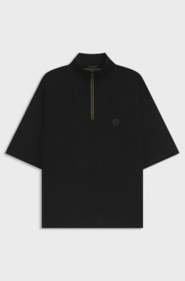 Relaxed-fit short-sleeved sweater in thermo-regulating fabric, Black