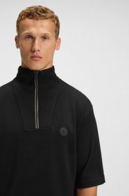 Relaxed-fit short-sleeved sweater in thermo-regulating fabric, Black