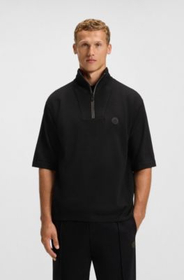 Relaxed-fit short-sleeved sweater in thermo-regulating fabric, Black