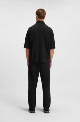 Relaxed-fit short-sleeved sweater in thermo-regulating fabric, Black