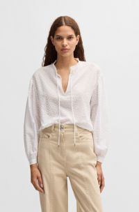 Relaxed-fit blouse in patterned cotton with ruffle collar, White