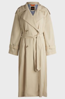 Loose-fit trench coat with belt, Light Beige
