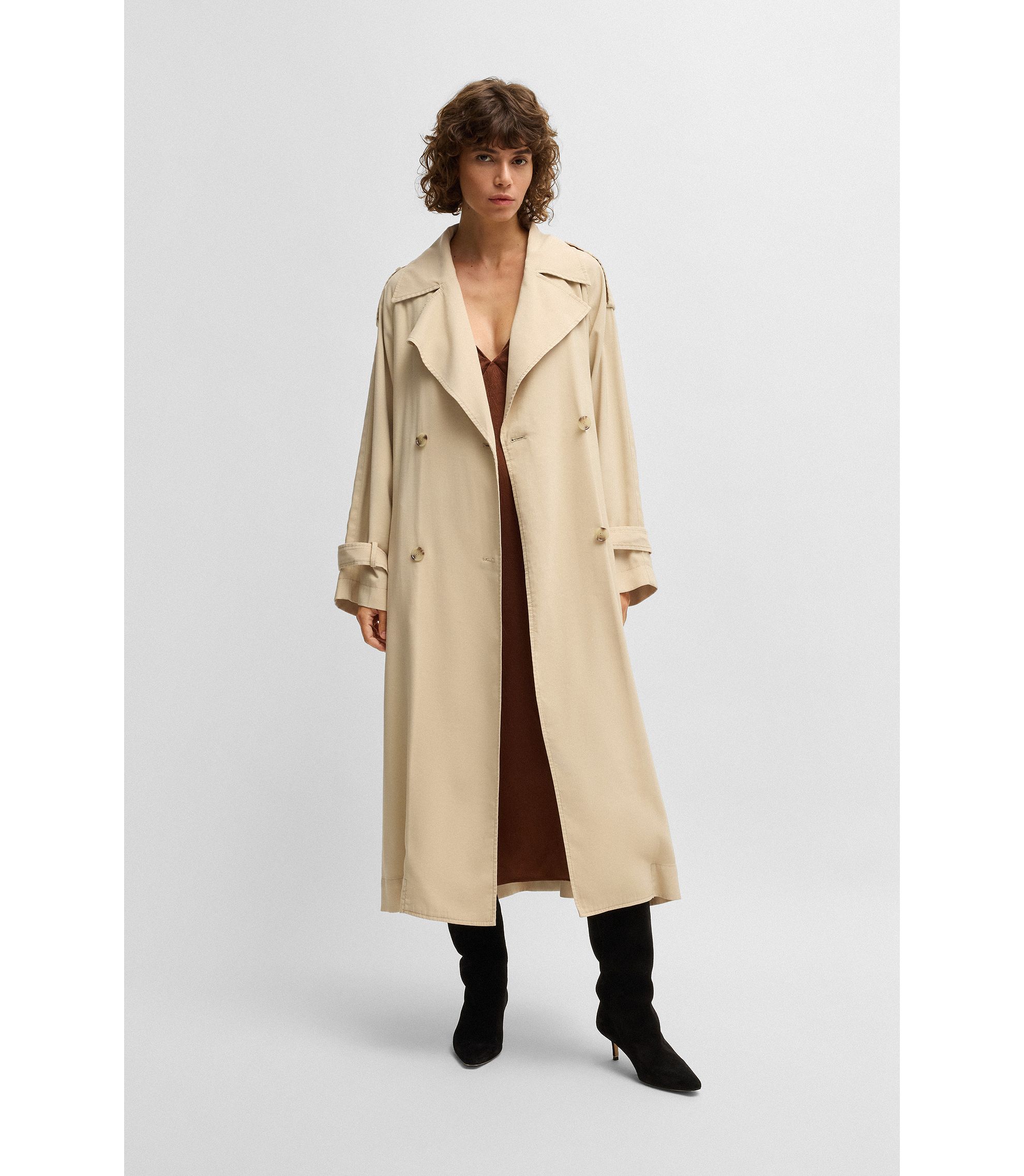 BOSS - Loose-fit trench coat with belt - Light Beige BOSS - Loose-fit trench coat with belt - Light Beige