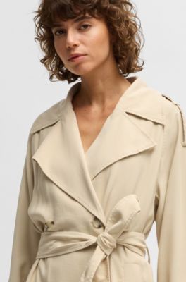 Loose-fit trench coat with belt, Light Beige