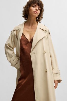 Loose-fit trench coat with belt, Light Beige