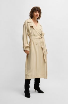 Loose-fit trench coat with belt, Light Beige