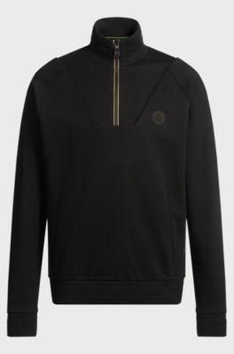 Cotton-blend zip-neck sweatshirt with Double B monogram, Black