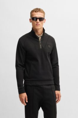 Cotton-blend zip-neck sweatshirt with Double B monogram, Black